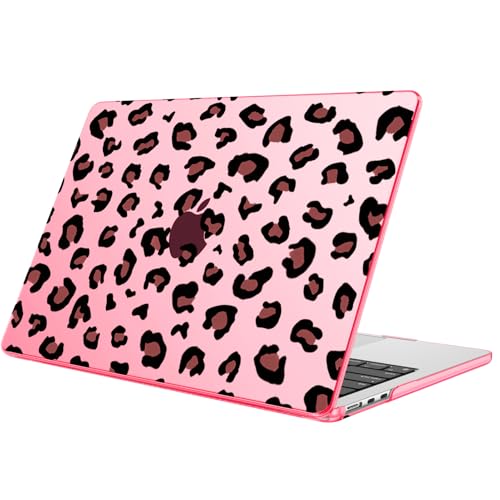 FINTIE Custodia Compatibile con MacBook Air 13.6 Pollici M5/M4/M3/M2 (2026/2025/2024/2022, A3449/A3240/A3113/A2681) - Cover Rigid Protettivo Guscio Rigido Case, Rosa Leopard