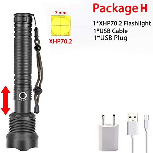 Preisvergleich Produktbild Leistungsstarke LED-Taschenlampe, Xhp70, wiederaufladbar, wasserdicht, 18650 26650 für Camping H Xhp70.2, russische Föderation, mit 18650 Akku