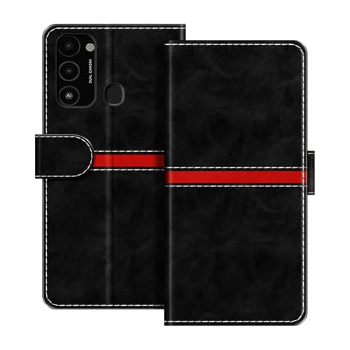 ESACMOT ���U�[�E�H���b�g�P�[�X Tecno Spark Go 2022 �Ƃ̌݊������� ���X�g���C�v�f�U�C�� �J�[�h���[�t�� �}�O�l�b�g���蒠�^�J�o�[ (�u���b�N)