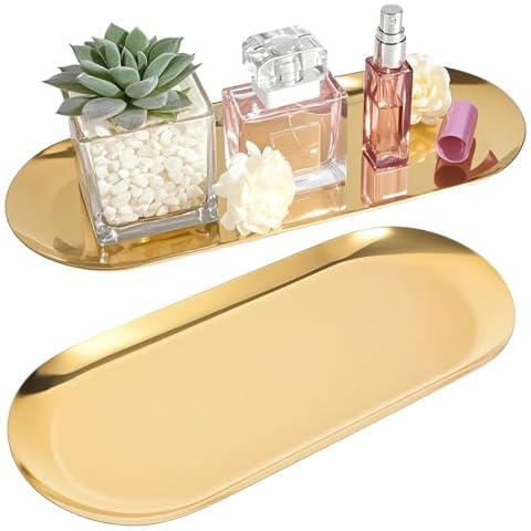 JOLYEAK 2-Pack Gold Oval Stainless Steel Decorative Trays Cover