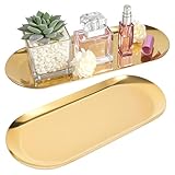 2PACK Gold Decorative Tray,Oval Stainless Steel Trays, Decorative Tray for Jewelry Dish Cosmetics Organizer Bathroom Clutter Serving Platter