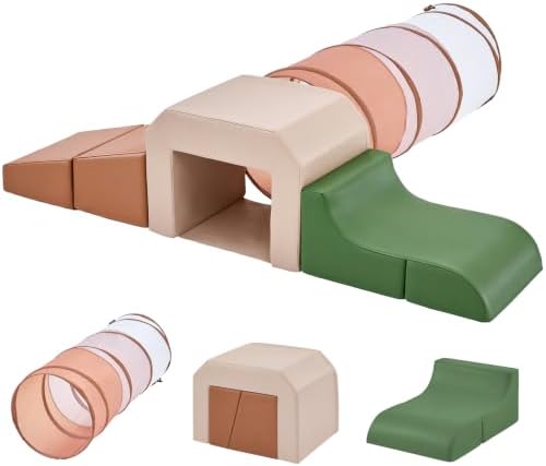 JungleDove PU Leather Foam Climbing Blocks: with Toddler Crawl Tunnel Toy