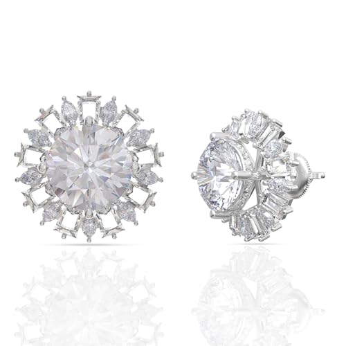 Image of 925 Sterling Silver Stud Earrings for Women | Cubic Zirconia Solitaire Ear Studs | Lightweight Hypoallergenic Anti-Tarnish Daily Wear Jewellery | Gift for Girls, Wife, Girlfriend, Mother, Sister | Birthday, Anniversary, Rakhi