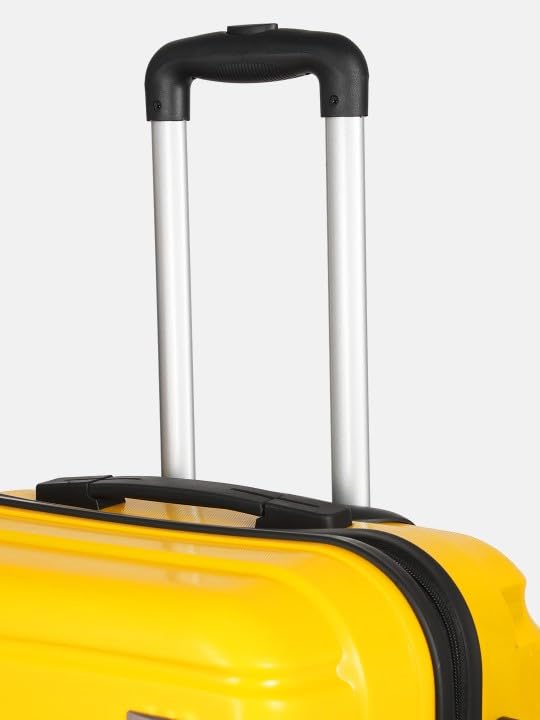 Image of Teakwood Medium Size 8 Wheels Trolley Bag, Hard Cabin with Zipper Closure, Adjustable Push Button & Cross Side Strap, Number Lock System 360 Degree (Medium, Yellow)