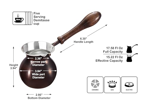 ZHSHOP Cafeteira turca de cobre artesanal premium (Cezve/Ibrik) de 450 ml - Cafeteira multifuncional