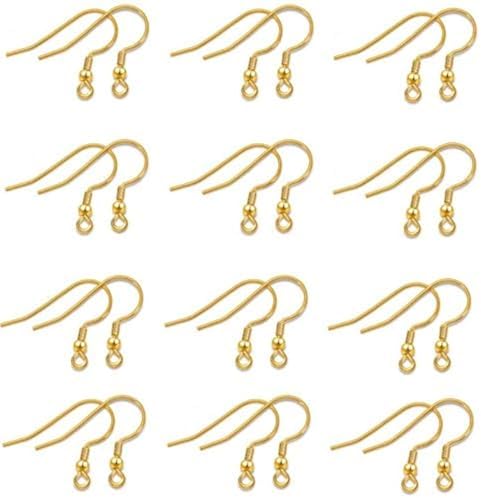DNHCLL 100PCS Ball & Coil Earring Hooks Metal Hypoallergenic Earring Hooks Fish Earwire with Coil for DIY Jewelry Makings (Golden) image 2