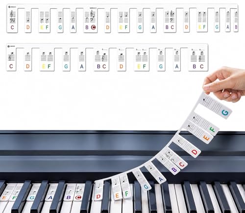 Tharvolex Piano Keyboard Stickers for Beginner Removable Silicone Piano Notes Guide 61-Key Full-Size Colorful & No Stickers Needed