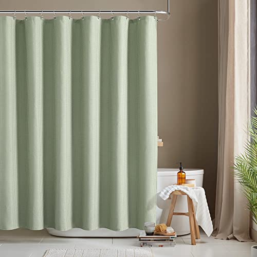 Gergella Sage Green Shower Curtain - Waffle Heavy Duty Fabric Shower Curtains For Bathroom, Showers, Hotel Spa Luxury Weighted Polyester Cloth Bath Curtain Set With 12 Hooks，72Wx72H,Green #TOP6