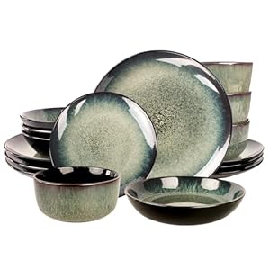 Dinnerware Sets(16Pcs) Serves for 4, Reactive Glaze Tableware Set with 7.9″/8.3″/10.6″Plates and 5.5″bowl, Modern kitchen tableware, Scratch resistant, Microwave Dishwasher safe Set No.1