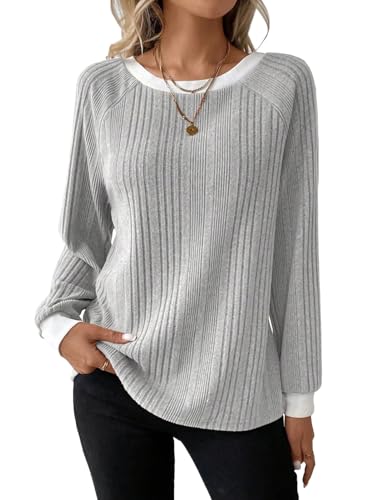 Akiooue Jumpers for Women UK,Long Sleeve Tops for Women UK Women's Fall Winter Round Neck Comfortable Jumpers Casual Fashion Sweatshirt Size 16 Grey