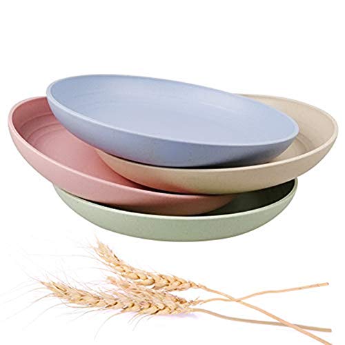 Rainmae Healthy Wheat Straw Plates 8.8”4 Pack, Non-Toxin Eco-Friendly Dishes, Dishwasher Microwave Safe Plates, Reusable Plate for Fruit Snack Container, for Kids,Toddler & Adult