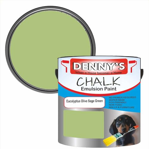 SCOOBYS PAINTS BACK IN THE MIX Chalk Emulsion Matt Paint, Water-Based, No Primer Required, For Walls and Furniture Pastel Green, (Eucalyptus Olive Sage Green, 1L Tin)