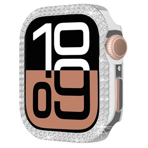 CHUOZI Kompatibel mit Apple Watch Series 10, 46 mm, zweireihig, glitzernd, Diamant- Gehäuse, Polycarbonat, Stoßschutz, Schutzhülle für Damen und Herren, kristallglänzende Strass- Smartwatch