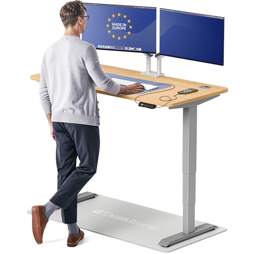 Image of Desktronic HomePro Standing Desk 54x28 - Made in Europe, Ergonomic Sit Stand Home Office Desk, Electric Height Adjustable, Dual Motor, USB & USB-C Charging, Wobble-Free, Touchscreen, 3 Memory Presets
