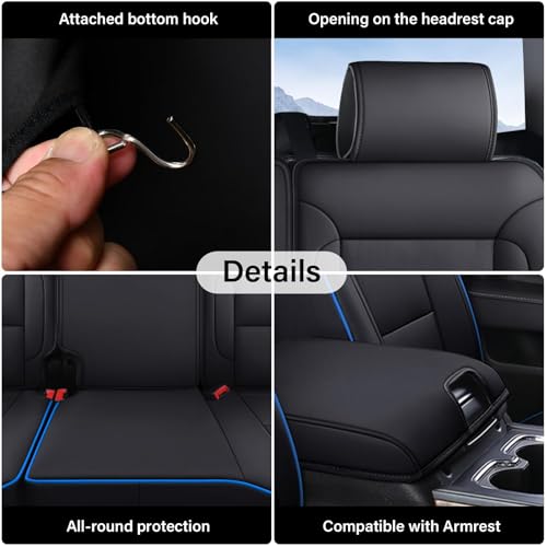 Image of Coverado Silverado Seat Covers Full Set, Faux Leather Car Seat Covers Fit for Chevy Silverado GMC Sierra 2007-2013 & 2019-2026 1500, 2020-2026 2500HD 3500HD Crew Double Extended Cab(Blueline)