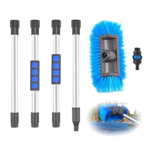 FACAIIO Cepillo de lavado de coche con mango largo de 160 cm, varilla de aluminio ajustable para kit de limpieza de coche, cerdas suaves, incluye adaptador de agua