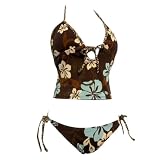 Y2k Sexy Vintage Whimsy Beach Swimsuit 2000s Vacation Going Out Outfits Summer 2 Pieces Floral Bikini Sets Women (DE/NL/SE/PL, Alphanumerisch, Einheitsgröße, M, Regular, Regular, Blue Brown Floral)