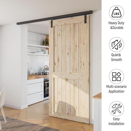 WINOVERCO 8FT/96'' Ceiling Mount Box Rail Barn Door Hardware Kit,Heavy Duty Aluminium Alloy Sliding Barn Door Track for Indoor/Outdoor,Max 330LBS Load for 1"-1.81" Thick Single Door (No Door) by WINOVERCO - Used condition - Image 2