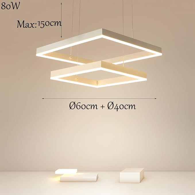 SAIVITT Led-hanglamp voor de woonkamer, met afstandsbediening, modern, wit, eetkamerlamp, dimbaar, 2 lichtpunten, hanglamp, eettafel, kroonluchter, in hoogte verstelbaar, werkkamer, keuken, plafondverlichting photo 2