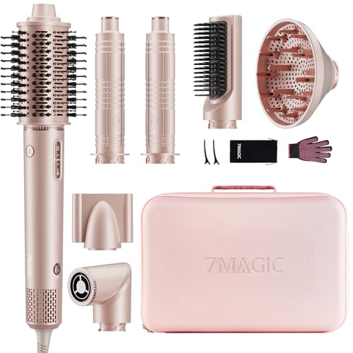 7MAGIC 7 in 1 Hair Styler & Hair Dryer Brush, 110,000 RPM High-Speed Blow Dryer with Negative Ions for Frizz-Free Styling Fast Drying Curling Volumizing Straightening, Hot Air Styler with Travel Case