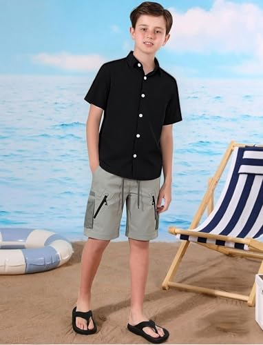 Image of Hawaiian Shirt for Boys Button Down Wrinkle Free Shirt Short Sleeve Funny Beach Casual Summer Print Top for Kids 4-15 Years