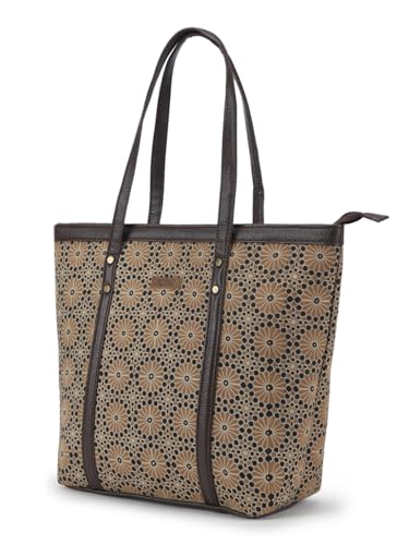 Image of NEPRI Printed Office Tote Bag | Laptop Bag 15.6 inch | Stylish Tote Bags for Office Use | Purse for Women | Vegan Leather & Handblock Printed Fabric Handbag | Daily & Travel Use