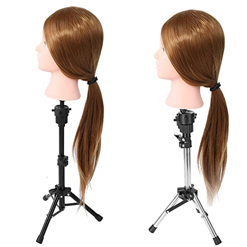 Reinforced Wig Stand Tripod Mannequin Head Stand, Adjustable Tripod Stand Holder Hairdressing Training Head for Cosmetology Hairdressing -with Wig - Thumbnail 5