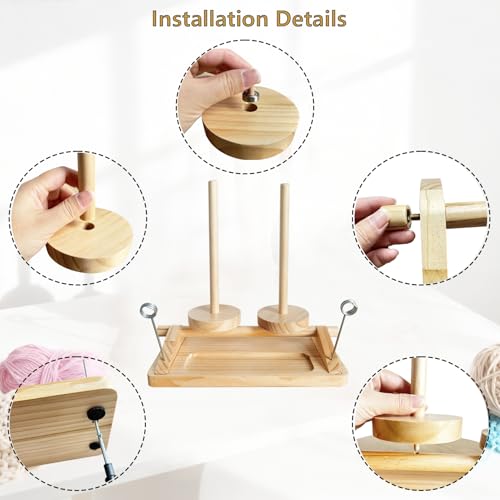 Image of Viredelo Wooden Yarn Holder, Natural Wood Color | Dual Axis Rotating Mechanism, For Crocheting and Knitting, Yarn Spinner, Crochet Gift for Knitting Lovers