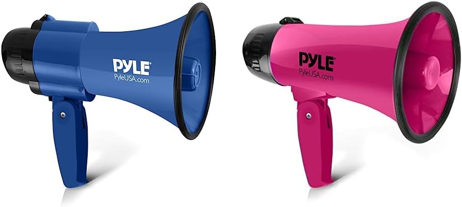 Pyle Compact Battery-Operated Megaphone with Siren - 30 Watt Power, Microphone, 2 Modes, PA Sound, Bullhorn, Foldable Handle for Cheerleading, Police Use (Blue) : Sports & Outdoors