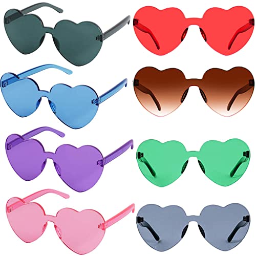 FSMILING Juego de gafas de sol sin marco de corazón, transparente, colorido, para mujer, fiesta, (8 piezas), Mezcla de colores Cover