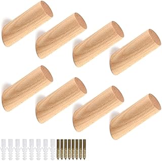 Jerxiero 8 Pack Wood Wall Hooks, Wooden Coat Pegs, Medium-Size Beech Wooden Cylinder Hanger, 8cm Wall Mounted Racks for Hanging