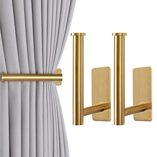 Lot de 2 embrasses de rideaux - Crochets muraux autocollants pour rideaux - Doré