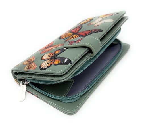 Shag Wear Monarch Butterfly Migration Large Wallet for Women and Teen Girls Vegan Faux Leather Mint Green 7"4