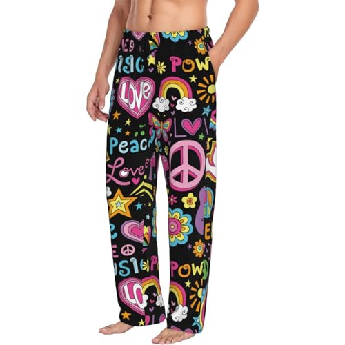 Peace Love and Dove Flower Power Mens Pajama Pants Comfy Lounge Pj Pants Casual Pajama Bottoms2