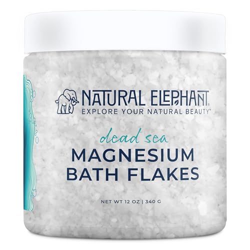 Natural Elephant Dead Sea Magnesium Bath Flakes | Pure Magnesium Chloride Soak for Body and Foot | Ideal for a Soothing Bath Experience | Alternative to Epsom Salt (12 oz Jar)