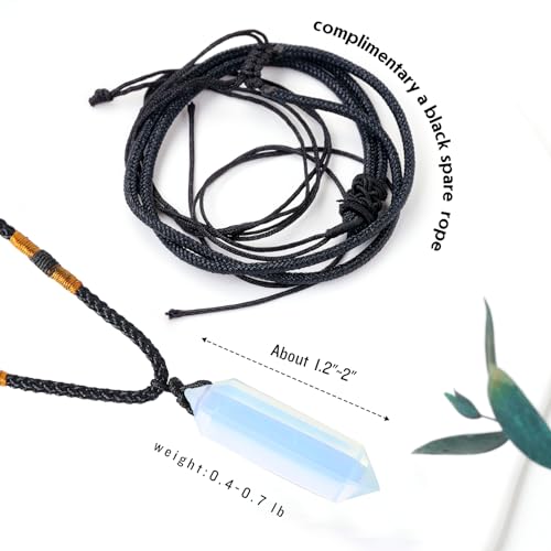 Image of Runyangshi Opal Healing Crystal Pendants, Double Pointed Crystal Quartz Necklace 6 Faceted Chakra Crystal Wand Stone