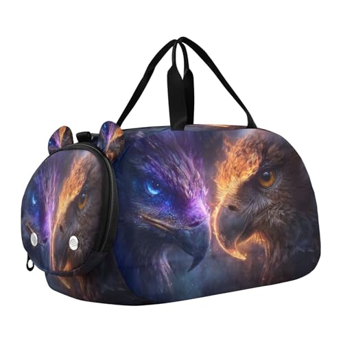 Gym Travel Duffle Bag for Boys Girls Eagl E Looking at Each Other Sports Dance Bag with Shoe Compartment & Wet Pocket Football Kids Travel Bag Teens Sleepover Carry