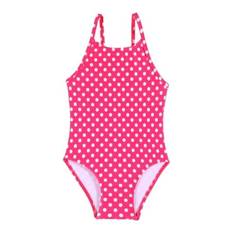 aichilra Girls' One-Piece Swimsuits Polka Dot Print Beach Sport Quick Drying Bathing Suit Pattern1 8-9T Cover