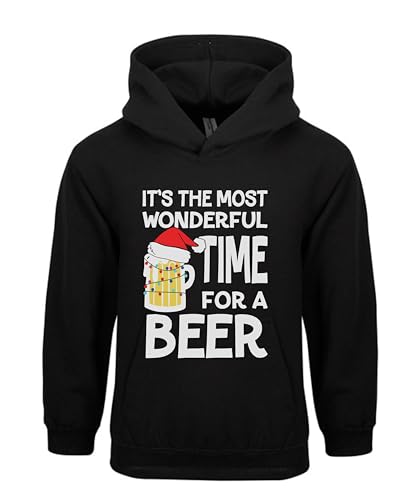 Image of It’s The Most Wonderful Time for a Beer Christmas Hoodie Funny Drinking Santa Hat Pullover Merry Xmas Holiday Costume Men Women Unisex Hood(3XL, Black)