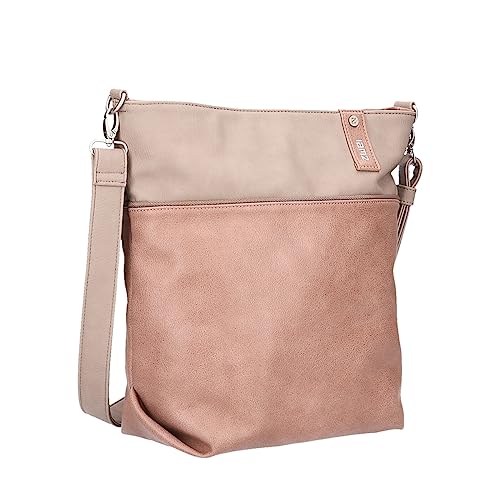 Zwei Damen Umhängetasche Jana J12 Crossbody Bag 9 L Handtasche Bicolor Canvas-Stil passender Kosmetikbeutel extra Schultergurt & Schlüsselband, Schultertasche DIN-A4 passend (blush)