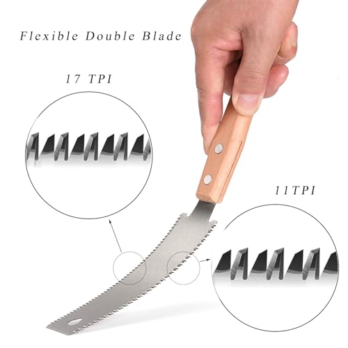 WEIMELTOY Small Woodworking Hand Saw, 6 inch Flexible Blade Double edge TPI 17/11 Pull Saw for Craft, Hobby, DIY, Non Slip Wood Handle Garden Trim Saw, Sharp and Light Woodworking Tools