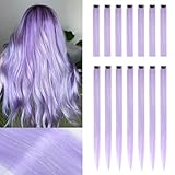 ZIRANJUAN 14pcs Light Purple Clip in Hair Extensions 22 inch Glitter Tinsel Hair Extensions Sparkly Fairy Hair for Women