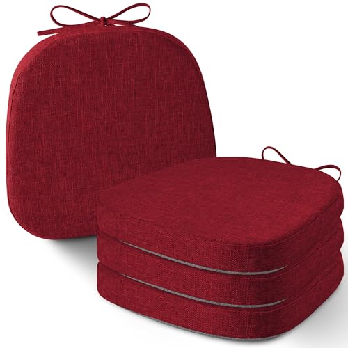 AddGrace Ensemble de 4 coussins de chaise pour chaises de salle à manger en métal 14x14 avec cordons - Coussins de siège antidérapants épais avec housse...