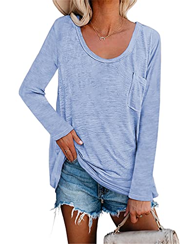 Ebifin Women's Casual Long Sleeve T Shirts Crew Neck Soft Loose Shirts Tunic Tops Sweatshirts With Pocket #TOP11
