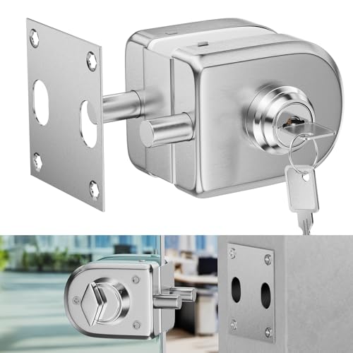Ranbo Frameless Double-Sided Glass Door Lock,Clamp-On No-Drill,304 Stainless Steel,for 3/8"–1/2" (10–12 mm) Swing Door, for Office, Entrance, Storefront, 2 Keys, Brushed Nickel by Ranbo - Used condition - US$18.05