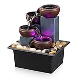 Tabletop Fountain 4 Level Small Waterfall Fountain Indoor Relaxing Water Feature Meditation Fountain for Home Office Bedroom Decoration Including LED Lighting Natural Rocks as Festival Gifts