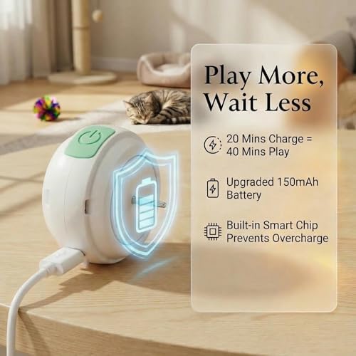 2026 Upgraded Interactive Cat Toy Ball with Infrared Light, Automatic Motion Cat Toy for Indoor Cats, Rechargeable Smart Rolling Cat Ball with 2 Speed Modes, Quiet Motor, Replaceable Tails,Green - 4
