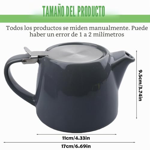 Miniatura 2 de Baifulai Tetera De Porcelana De Cerámica, 600 Ml, Tetera Japonesa Con Filtro De Acero Inoxidable, Juego De Té De Porcelana, Set De Regalo Para Los Amantes Del Té, Gris Oscuro