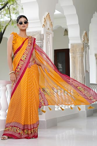 Image of MIRCHI FASHION Saree for Woman | Chiffon Floral Printed Breathable Occasional Sari with Blouse