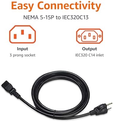 Amazon Basics Replacement Power Cord for Computer, Monitor, TV, Printer, PC, 3 Prong, 18 AWG, 125 Volts, 10 Feet, Black - 2